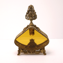 Vintage Ormolu Filigree Perfume Bottle Amber Glass with Dabber - £117.72 GBP
