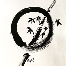 Bamboo Enso Original Painting Ink on Rice Paper Matted 11x14in Frame Ready - £74.50 GBP