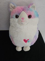 Kellytoy Kitty Cat Plush Stuffed 11&quot; Chubby Fat Pink Purple Tie Dye 2 Hearts - £11.89 GBP