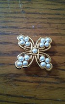 Cute Goldtone Faux pearls Brooch Pin Cross Shape 2.25 inch Celtic Knot - £12.64 GBP