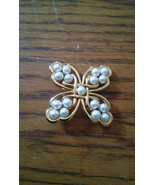 Cute Goldtone Faux pearls Brooch Pin Cross Shape 2.25 inch Celtic Knot - £12.67 GBP