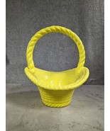 Vintage 70&#39;s Hand Painted Yellow Ceramic Easter Basket Flower Planter 9&quot;... - $19.98