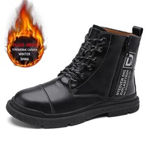 Winter Men&#39;s Boots Plush Warm Men&#39;s Snow Boots Leather Men&#39;s Waterproof Calf Boo - £57.00 GBP