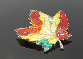 925 Sterling Silver - Vintage Enamel Coated Autumn Leaf Brooch Pin - BP4207 - £38.57 GBP