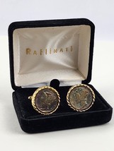 Vintage Raffinati Mercury Dime Cufflinks w/ original box gold tone &amp; toning coin - £27.21 GBP