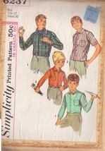 Simplicity Vintage 1965 Pattern 6237 Size 12 Boy&#39;s Shirt 4 Variations - £3.08 GBP