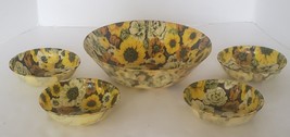 Vintage Artmor Floral MCM Fiberglass Salad Chip Bowl Serving Set Yellow ... - £39.28 GBP