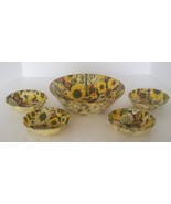 Vintage Artmor Floral MCM Fiberglass Salad Chip Bowl Serving Set Yellow ... - £39.36 GBP