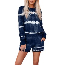 Tie-dyed Stripes Long Sleeve Shorts Lounge Set 2XL (303) - £20.54 GBP