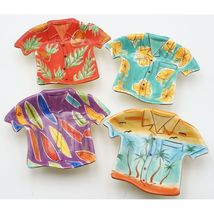 Clay Art Hawaiian Shirt Tropical Ceramic Dessert Bowls, Snack Dishes Set... - $49.50