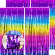 Rainbow Gradient Tinsel Foil Fringe Curtain Backdrop - Thicken 4 Pack 3.2 X 8.2  - £20.90 GBP