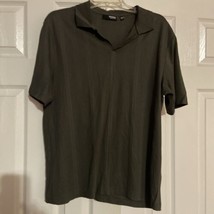 Murano Liquid Luxury  Gray Short Sleeve Shirt Dark Green Cotton Men L - £19.77 GBP
