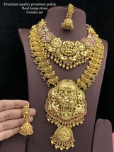Bollywood Style Indien Plaqué Or Ras Long Collier Haram Temple Ensemble Bijoux - £223.34 GBP