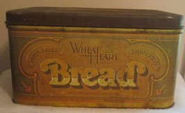 VINTAGE RUSTIC WHEAT HEART METAL BREAD BOX LARGE TIN STORAGE 70S DECOR F... - £22.69 GBP