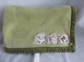 Fisher Price Green Baby Blanket Animals Pig Cow Sheep farm animals - $39.15