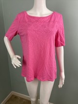 Talbots Women&#39;s S/S Pink Embroidered Eyelet Tee T-Shirt Top Sz Medium - $18.80