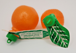 Vintage 1980s 2 Empty Fruit Orange Plastic Candy Containers Ce De Fun Fruit PB79 - £15.17 GBP