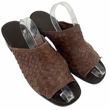 Vintage The Leather Collection women 8W Brown Woven braided Block Slides... - $19.62