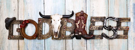 Rustic Western Cowboy Boot Hat Cow Skull Ropes God Bless Sign Wall Plaque Decor - £19.01 GBP