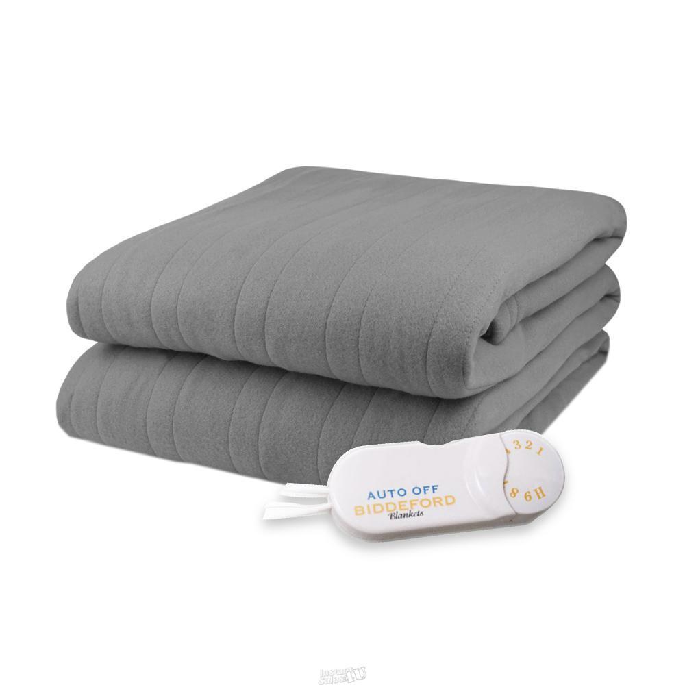 Primary image for Biddeford Comfort Knit Fleece Electric Heated Warming Throw Blanket Grey