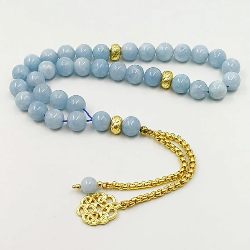 Natural Aquamarines stone New Style tasbih Bracelets Man&#39;s misbaha Special islam - £87.33 GBP