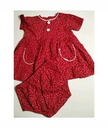 Handmade Dress - Red with Flowers Girl&#39;s or Doll with Pants 3-6 Months - $8.91
