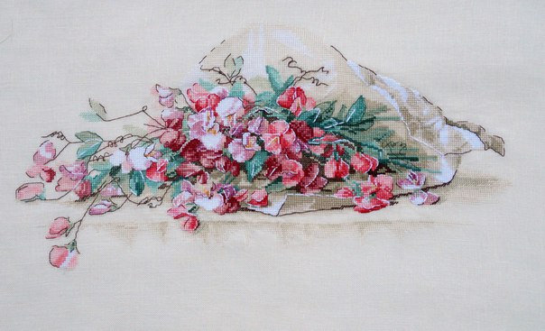 Primary image for Sweat pea flower cross stitch bouquet pattern pdf - Summer embroidery pink chart