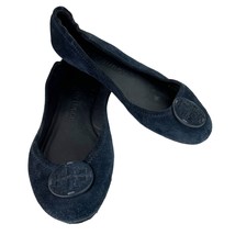 Tory Burch Minnie Suede Leather Travel Ballet Flat 7.5 Navy Blue Foldable - £59.81 GBP