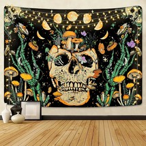 Skull Tapestry Hippie Mushroom Tapestries Moon Phase Tapestry Skeleton Hand Tape - £26.88 GBP