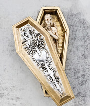 Vampiress Dracula Queen Bride Figurine With Floral Heart Sword Coffin Casket Box - £34.24 GBP