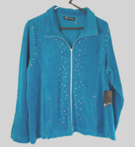 Activology Jacket Womens XL Petite Blue NWT Velour Zip Front Double Pocket Bling - £10.67 GBP