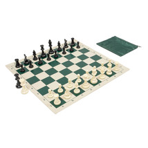 Basic Club Chess Set Combo - Green Vinyl Board, Black &amp; White Pieces, Gr... - £23.38 GBP