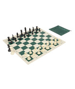 Basic Club Chess Set Combo - Green Vinyl Board, Black &amp; White Pieces, Gr... - £23.90 GBP