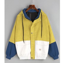 Jocoo Jolee Color Block Long Sleeve Corduroy Women Jacket Patchwork Drawstring H - £40.14 GBP