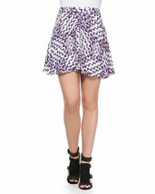 Rebecca Minkoff Kensett Printed Purple Silk Flounce Mini Skirt 6 S - £39.55 GBP