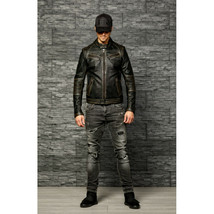 Men’s Motorcycle Biker Vintage Distressed Black Cafe Racer Real Leather Jacket - £79.92 GBP
