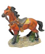 Vintage Poly Resin Horse Figurine with Saddle Bridle Ornate 6 x 5.5 in - $19.13