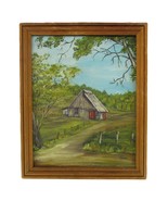 Vintage Original Signed Oil Painting Canvas Art Framed Country Road Fenc... - $48.49