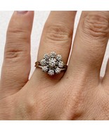 Vintage Real 18K White Gold Diamond Cluster Ring Vintage Engagement Ring Size 5  - £487.54 GBP