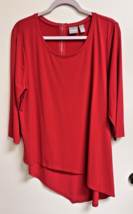 Chico&#39;s Stunning RED Liquid Silk T-Shirt Women&#39;s SZ 3 ASYMMETRICAL HEMLI... - $22.28