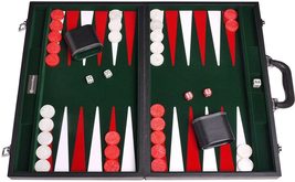 Open Box! 21&quot; Tournament Backgammon Set- Black with Green Velvet Field  - £66.95 GBP