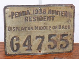 Vintage 1938 PA Resident Hunter Tin Embossed Tag - $69.30
