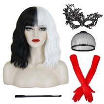 Cruella Deville Black and White Hair Wig w/bangs Costume w/Mask Gloves C-Rod - £23.51 GBP