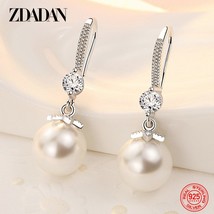 925 Sterling Silver Long Pearl CZ Dangle Earrings For Women Engagement Wedding G - £10.35 GBP