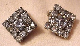 Vintage Diamond Shape Rinestone Clip On Earrings - £20.18 GBP