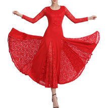 Womens Patchwork Wide Hemline Dress Elegant Red - £12.27 GBP