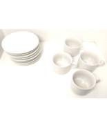 Linen N Things 4 Tea Cups 8 Saucers White Ribbed Rim Smooth No Trim 12 P... - $38.26