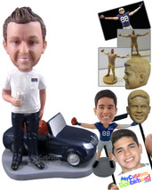 Personalized Bobblehead Stylish Guy With His Convertible Car - Motor Veh... - £136.69 GBP