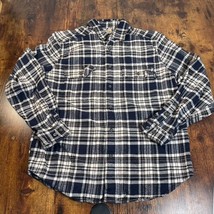 Woolrich Button Up Cotton Flannel Shirt Womens L Blue Plaid Long Sleeve - £13.23 GBP