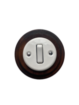 Wooden Porcelain Single 1 Gang Two-Way Switch Dark Brown White Diameter 3.9&quot; - £25.45 GBP